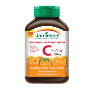 Jamieson - 維他命 C + 鋅 咀嚼片 (500 毫克) 香橙味 加量裝 400粒