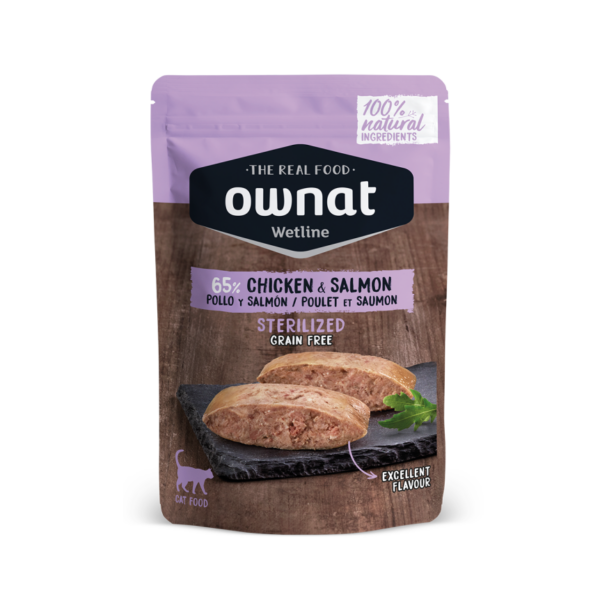 OWNAT - Wetline 純天然無穀放牧雞肉三文魚主食包 | 絕育貓體重管理配方 85克